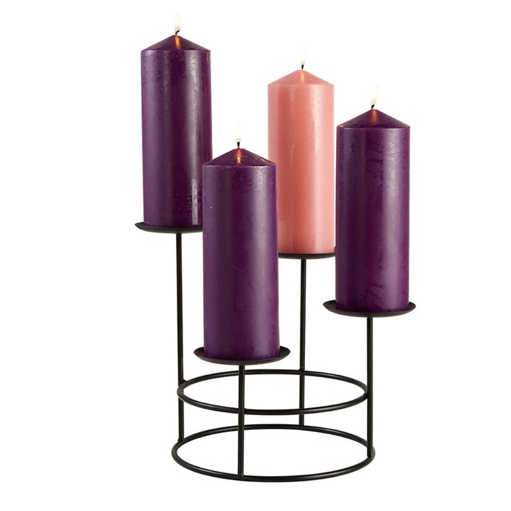 Staircase pillar Advent Wreath black metal 9.5”H x 8.5” D for 3” pillar candles